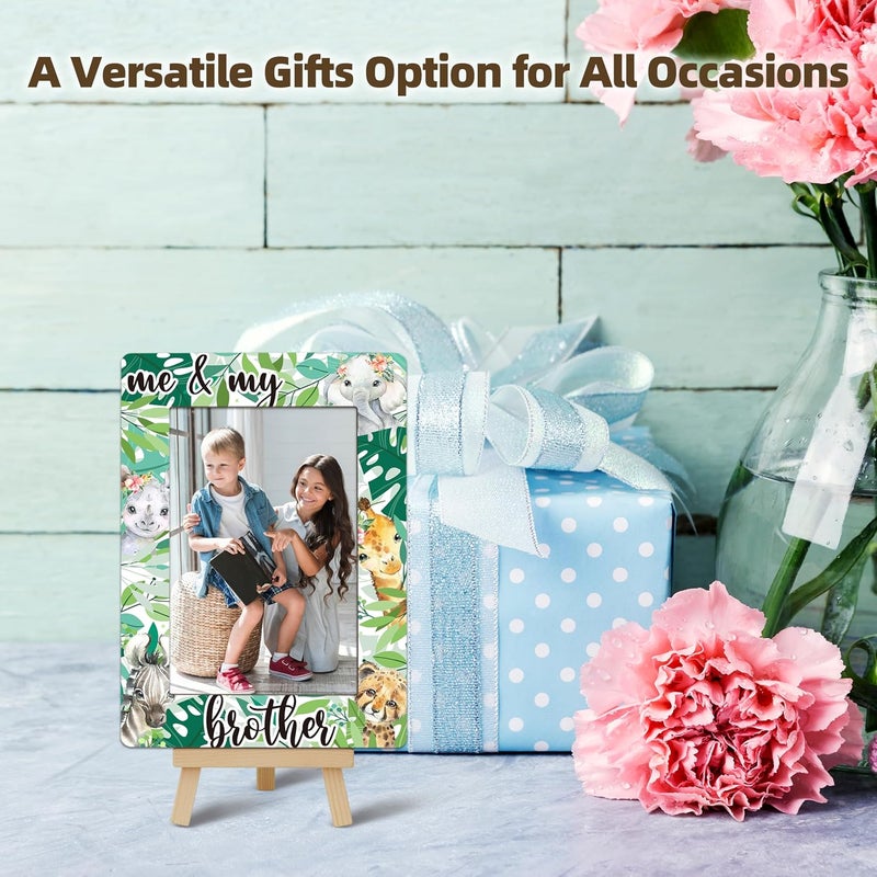 OXRUN Jungle Animals Photo Frame, Me & My Brother Wooden Picture Frame with Easel, 4x6 Photo Insert, Newborn Gifts, Nursery Decor - A01 - Image 5